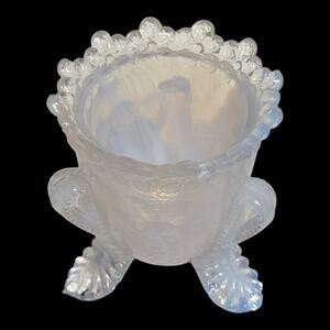 Boyd Art Glass Forget Me Not Toothpick Holder White Slag Opalescent Glass